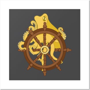 Yellow Ocopus and Ship Wheel Posters and Art